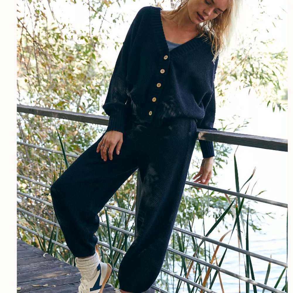 NEW Free People Hailee Knit Cardi Set - Black Knit Noir - Picture 2 of 4